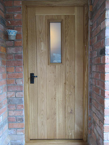 Oak front door with inset privacy glass panel, handmade in Shropshire
