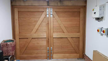 Pair of ledged and braced oak garage doors, handmade in Shropshire